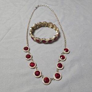 Red & Silver Rhinestone Necklace & Bracelet Set